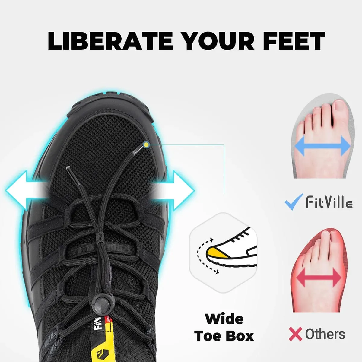 FitVille Sepatu Slip On Lebar Untuk Pria Sepatu Hiking Jalan Kaki Sepatu Loafer Trekking Luar Ruangan Penopang Lengkung Kotak Jari Kaki Lebar Tahan Slip