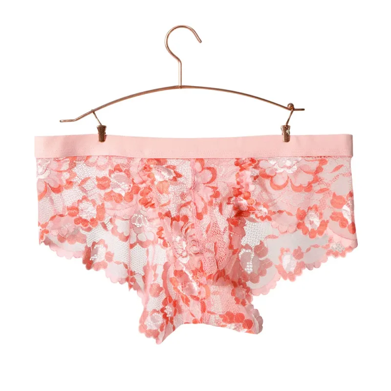 Biancheria intima sexy in pizzo Liscio Mutandine da uomo a sacchetto Prospettiva Slip da uomo floreali sottili Tentazione Mutande traspiranti a vita bassa in rete