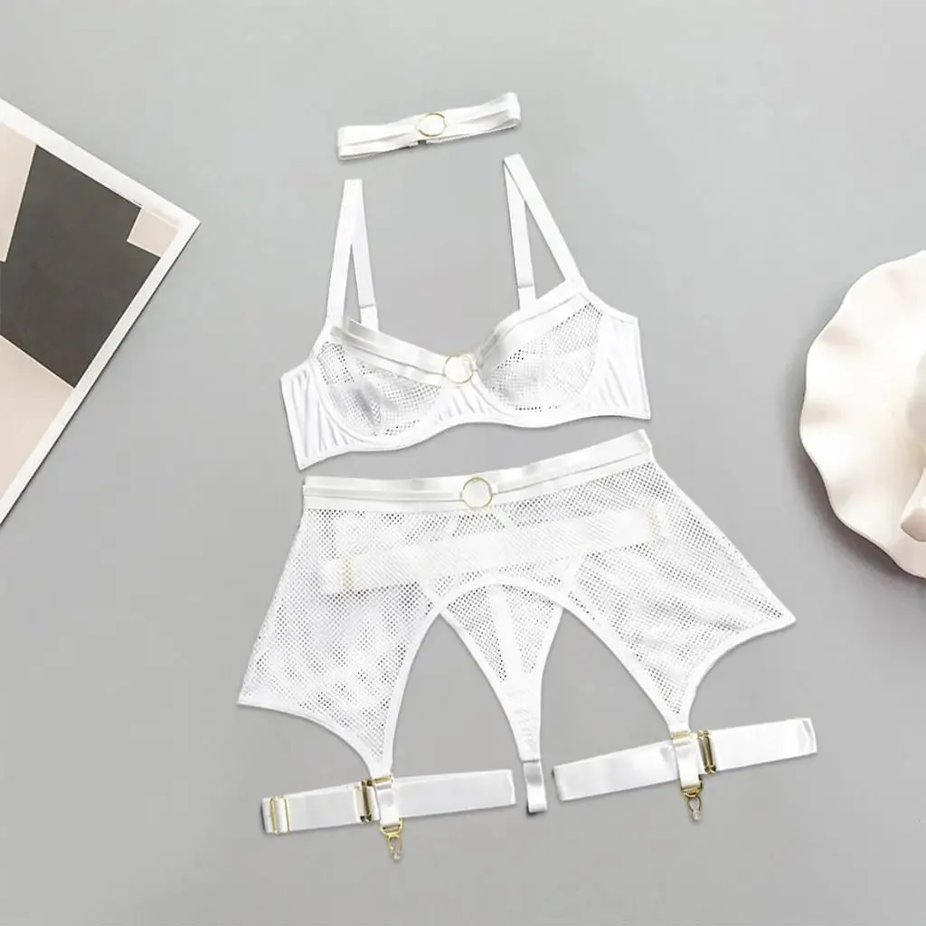 Underwear Set Polyester Mesh Lingerie Set Women See Through Bralette for Valentine's Dates Night