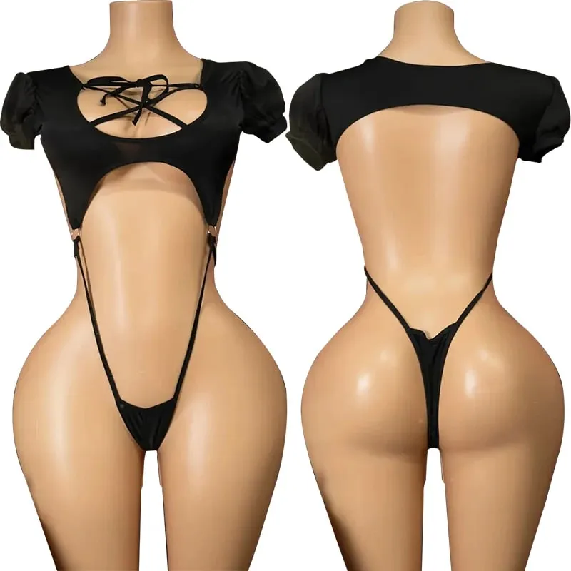 Tops de verano de una pieza, lencería erótica sexi para mujer, mono de peluche con espalda descubierta de talla grande sin mangas, monos con abertura en la entrepierna