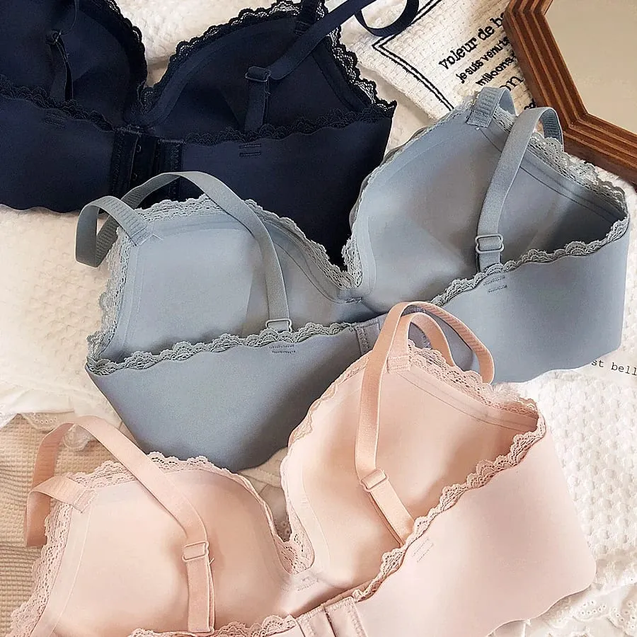 Wire Free Push Up Thicken Underwear For Women Small Chest Gather Seamless Bra And Panty Sets Bow Pure Color Fashion Intimates