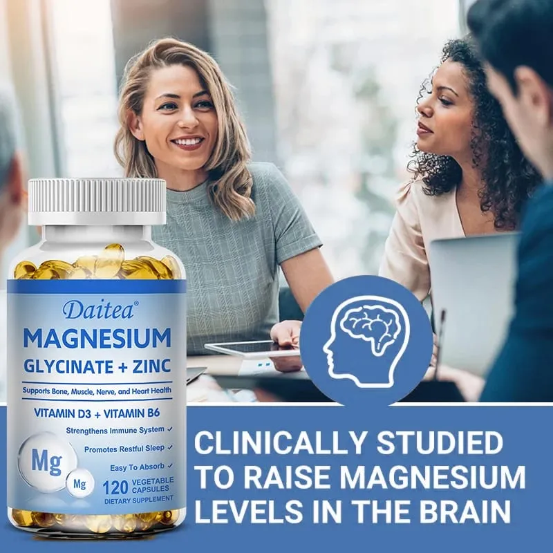 Daitea Magnesium Glycinate & Zink Kosttilskud - Knoglenerve-immunstøtte - Velegnet til mænd og kvinder