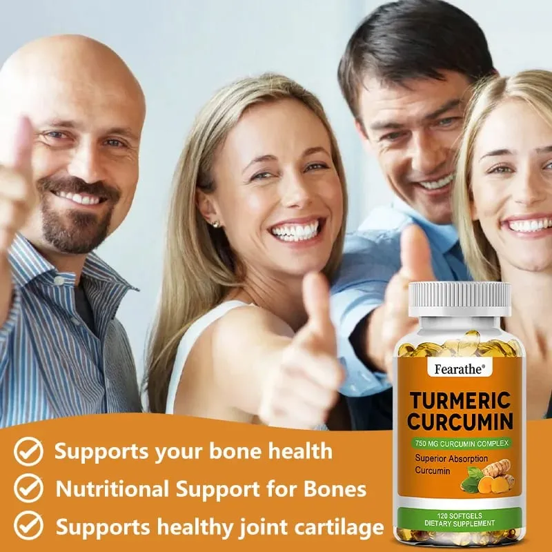 Organic Turmeric Curcumin Capsules - 750 Mg Highest Potency Curcumin Complex for Cardiovascular Bone Muscle Brain Health