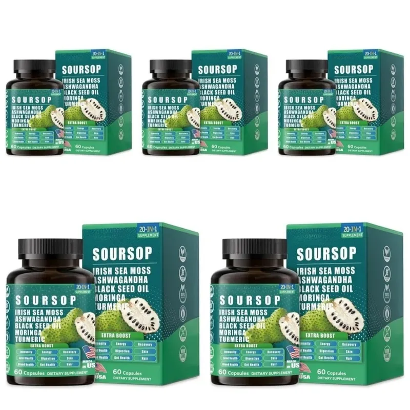 20‑IN‑1 Irish Sea Moss Capsules with Soursop Vitamin C & Vitamin D3 Immune Health & Digestive Support Plant‑Based 60 Capsules