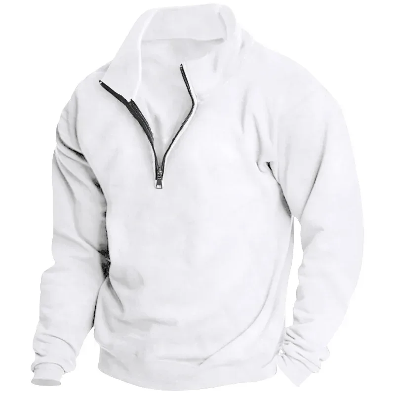Outono e inverno novo moletom de lã masculino gola alta meio zíper manga longa cross-border tendência europeia topo masculino