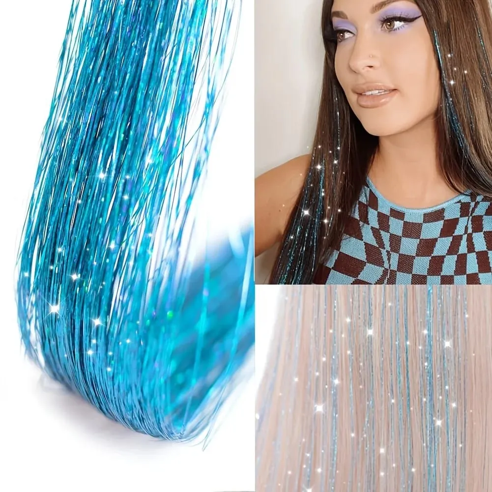 Clip In Hair Tinsel Glitter Hair Extensions Sparkly Synthetic Fiber Glitter Hair Extensions 12Pcs Shiny Fairy Hair Streaks Acc