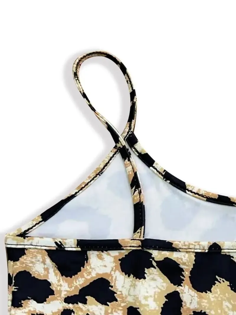 Retro Leopard Print Slim Fit V-Neck Suspender Dress Hip Hugging Mid-Length Spicy Girl Fashion Retro Animal Print Dresses