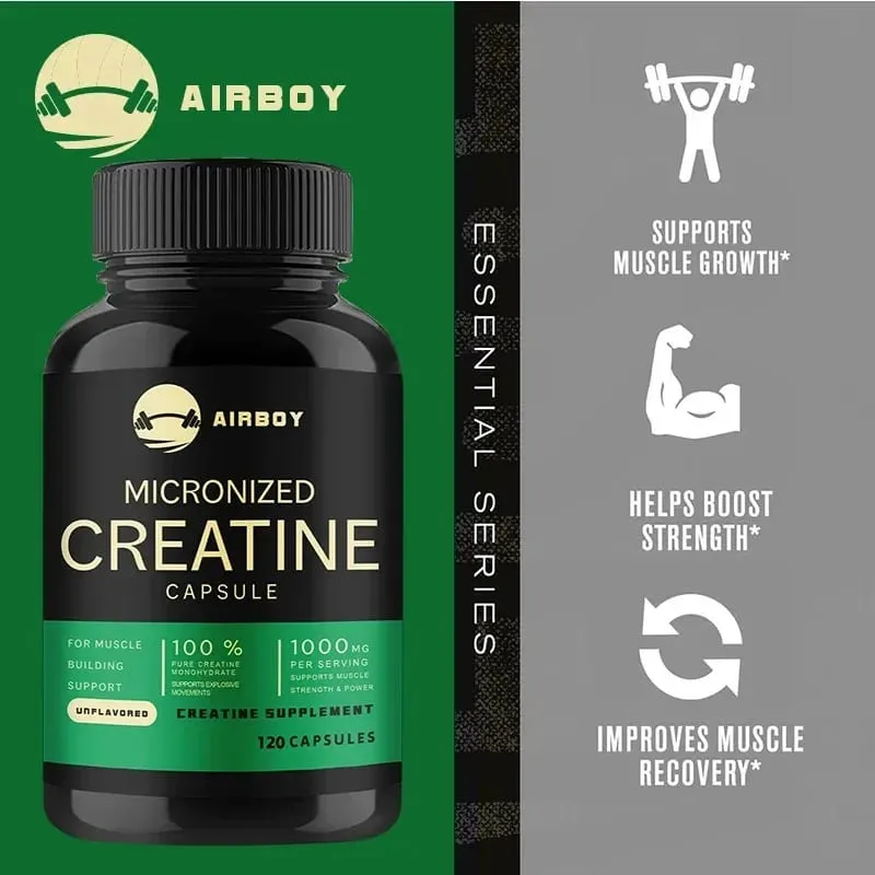 Creatine Monohydrate Capsules - Strength Muscle Performance Supplement for Men and Women Non-GMO and Gluten-Free
