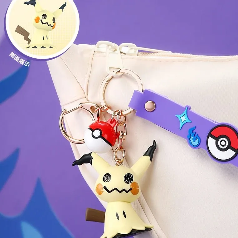 正版寶可夢皮卡丘鑰匙圈 Gengar Morpeko Cubone Snorlax Mimikyu 動漫動作人偶玩具鑰匙圈香水吊墜禮物