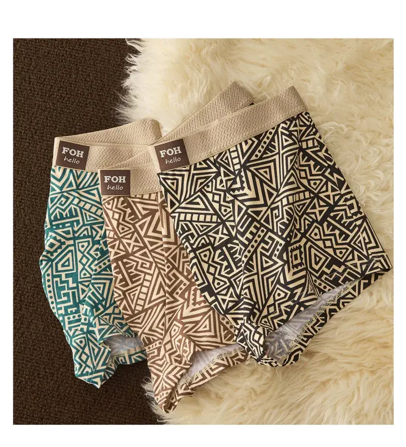 1/3 Pcs กางเกงขาสั้นผ้าฝ้ายผู้ชาย Breathable สบายชุดชั้นใน Man พิมพ์อินเทรนด์ Retro Retro Square Underpant ชายกางเกง