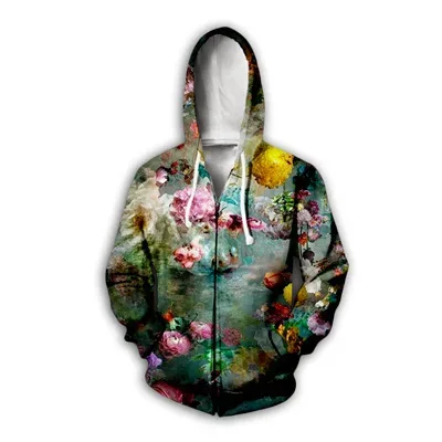 Flower Floral Pattern 3D Print Zipper Hoodies Men's Autumn Hooded Sweatshirts Oversized Streetwear Tracksuit Coat Man Clothing — image 19