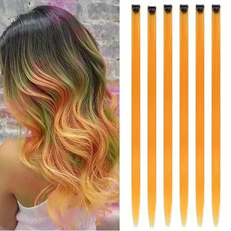 6 Pcs Clip Ins Hair Extensions 22 Inch Straight Colorful Clip In Hair Extensions Rainbow Party Highlights Synthetic Hairpiece