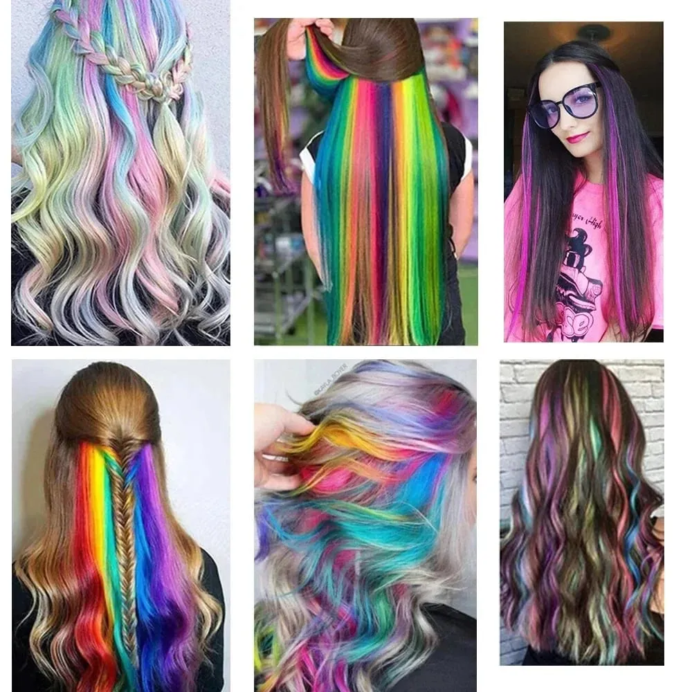 Synthetic Clip In One Pieces Hair Extensions Straight Synthetic Hair Pieces 22Inch Long Ombre Hair Pink Purple Red Blue