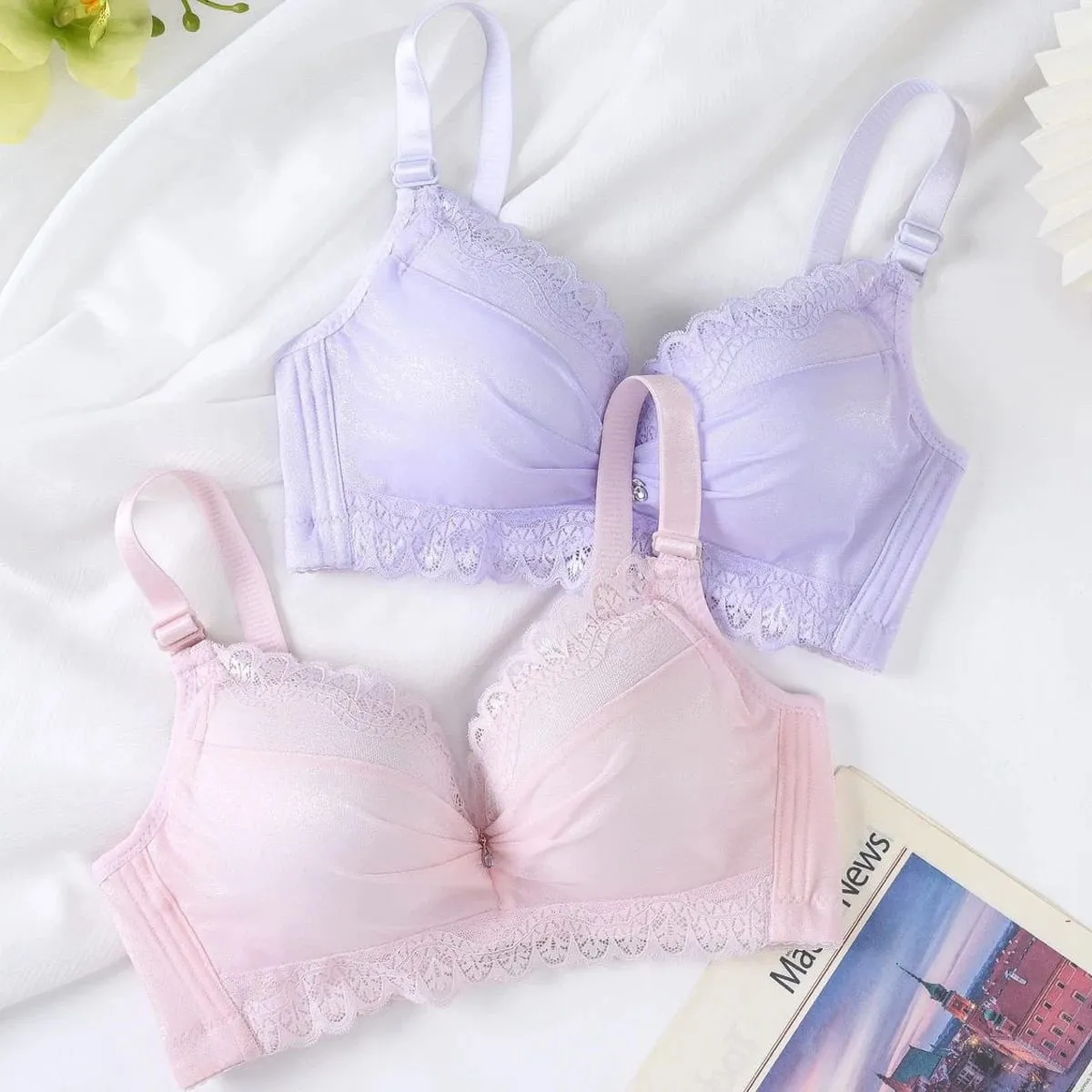 Ultra-Thick Push Up Bra with Side Support 8cm Thick Cups Lace Gathered Lingerie Wireless Full Coverage Bra for A/B Cup