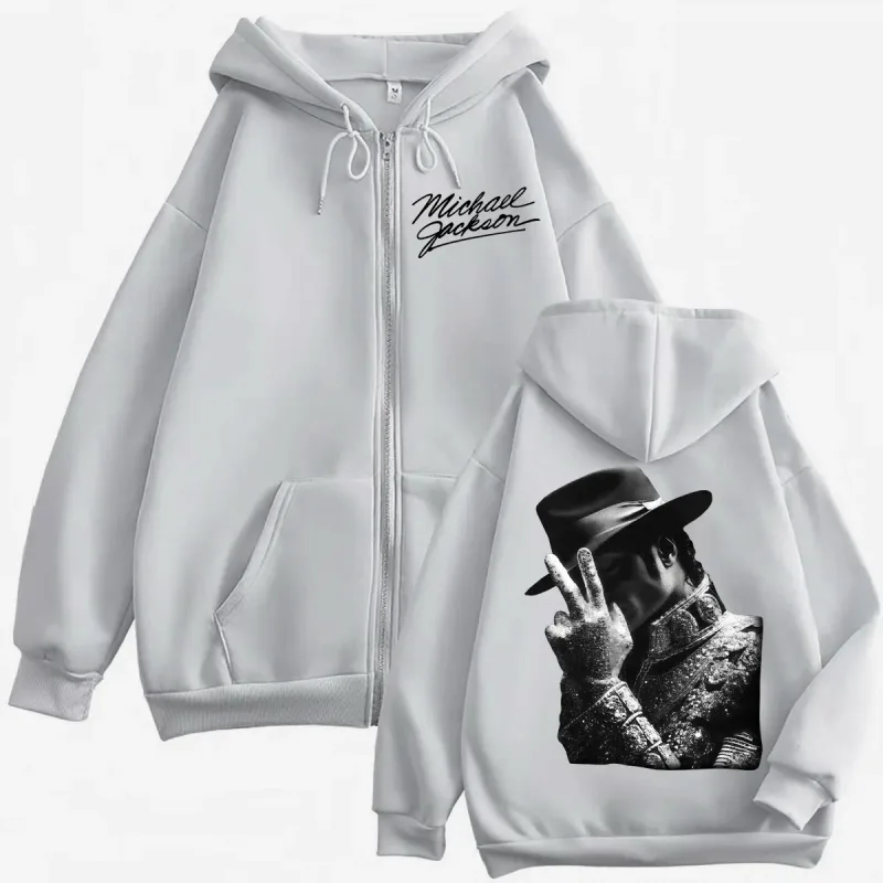 90's Classics Michael Jackson Merch Zipper Hoodie Men Women Fashion Rock Zip Up Pullovers High Quality Fleece Hooded Sweatshirts