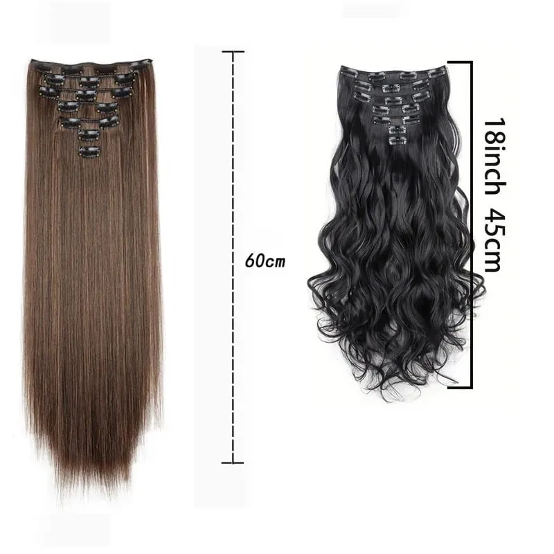 Long Straight Hairstyle 16 Clips 7 Pcs/Set Hair Extensions Natural Synthetic Blonde Black Hairpieces Heat Resistant For Women Kp