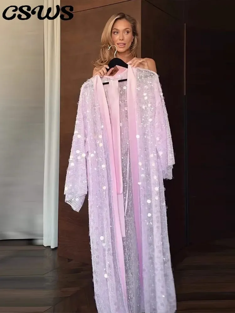 Sexy Sequin Women's Dress Shinny Open Stitch Full Sleeve Lace-up Lady Long Dresses 2026 Summer Chic Beach Party Female Robe — image 1