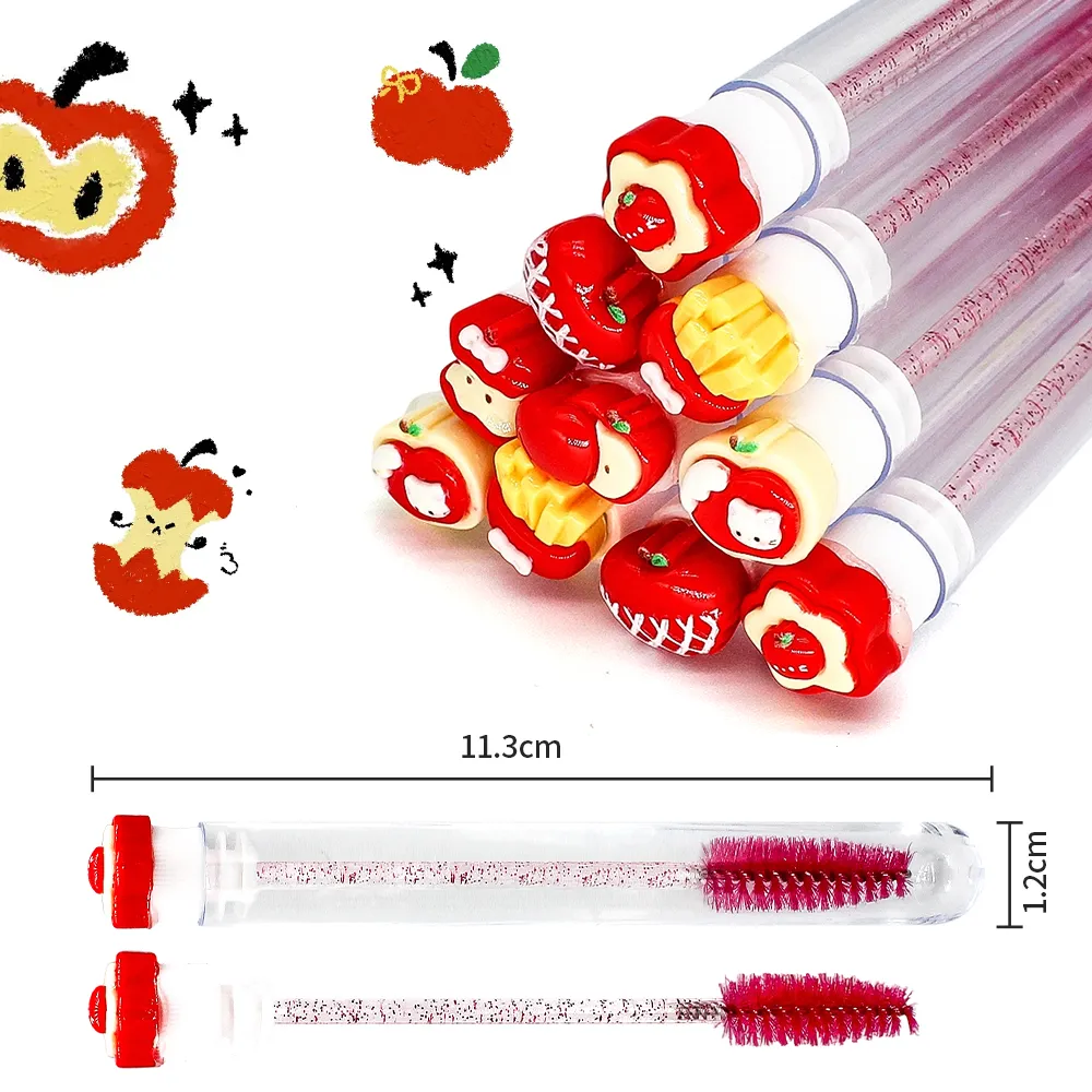 10/50PCS Random Style Tube Mascara Brush Women Mascara Brushes Tube Brush Red Cat Apple Eyelash Brush Eyelash Tools