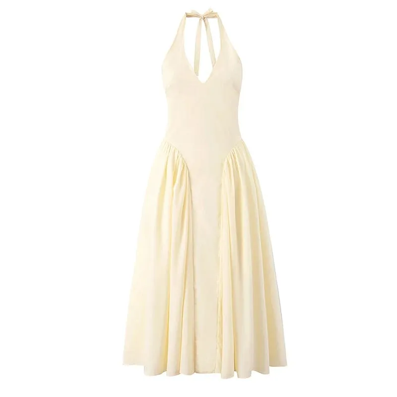 Women’s Dress Sexy Halter V Neck Sleeveless A Line Midi Evening Party Dress Female 2026 Summer Fashion Woman Vacation Vestidos
