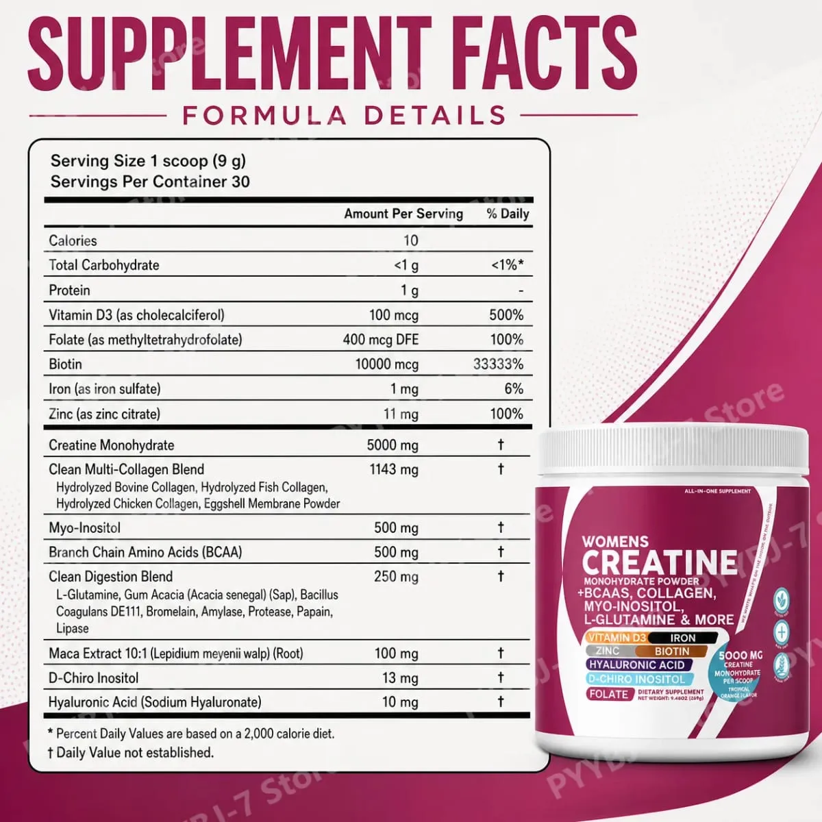 Female Creatine Powder Creatine Monohydrate Powder with BCAA & Amino Acids Daily Health and Nutrition Dietary Supplement