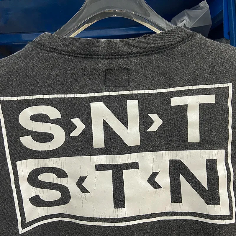 Autumn Winter Classic Overlapping Logo Print Saint Sweatshirts Men Women Couple Colorful Letters Graffiti Washed Black Pullovers