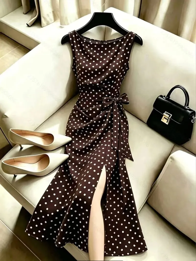 Dresses for Women New Summer Slim Sleeveless O-Neck Women Dress Lace-up Dot A-LINE Dress Women Vestidos De Verano Mujer