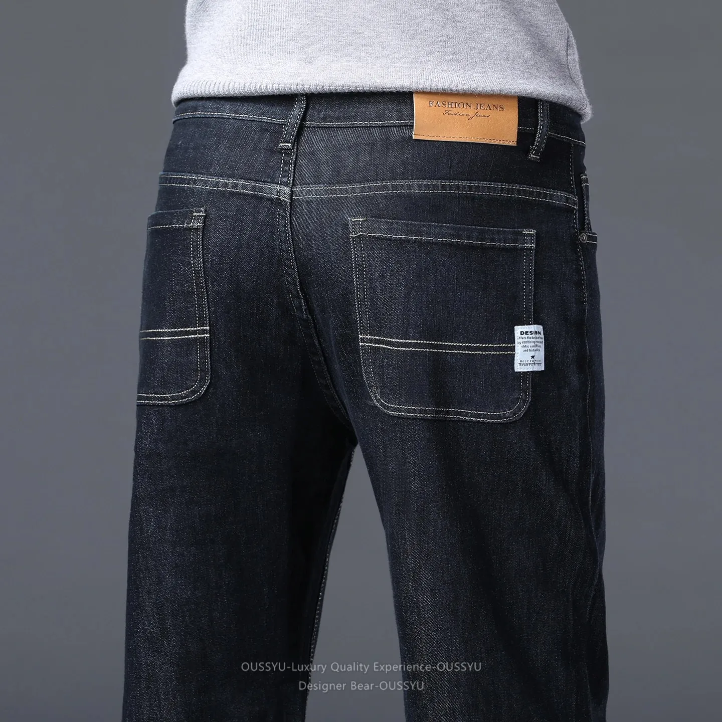 High Quality Autumn Winter Baggy Men's Jeans Loose Straight Cotton Business Thick Casual Solid Color Trousers Male Plus Size 40