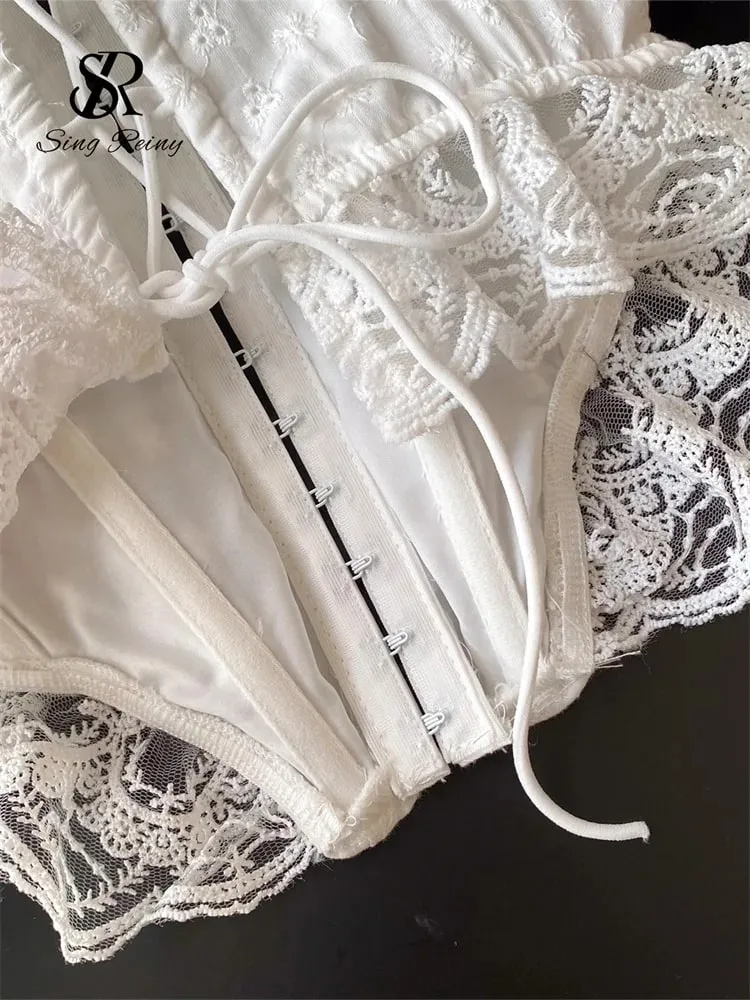 Nakış Lingerie Korse Üst Bayanlar Askı Dantel Up Shapwear Seksi Kaşkorse Fransız Dantel Ruffles Hotsweet Tank Top