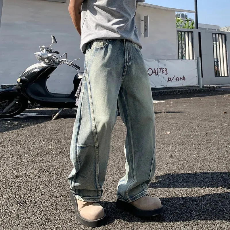 Men's Baggy Lantern Wide Leg Jeans Vintage Washed Denim Pants Loose Streetwear Casual Trousers for Spring Autumn Daily Outdoor