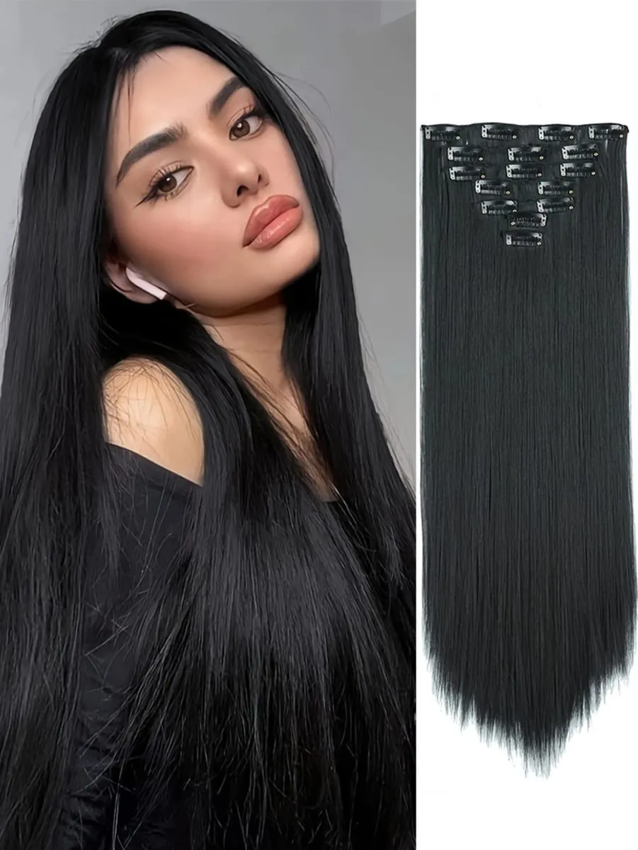 Clip in Hair Extensions 22 Inch Brown Mix Blonde Long Hair Extensions Clip Ins 7PCS Soft Synthetic Hairpieces for Women