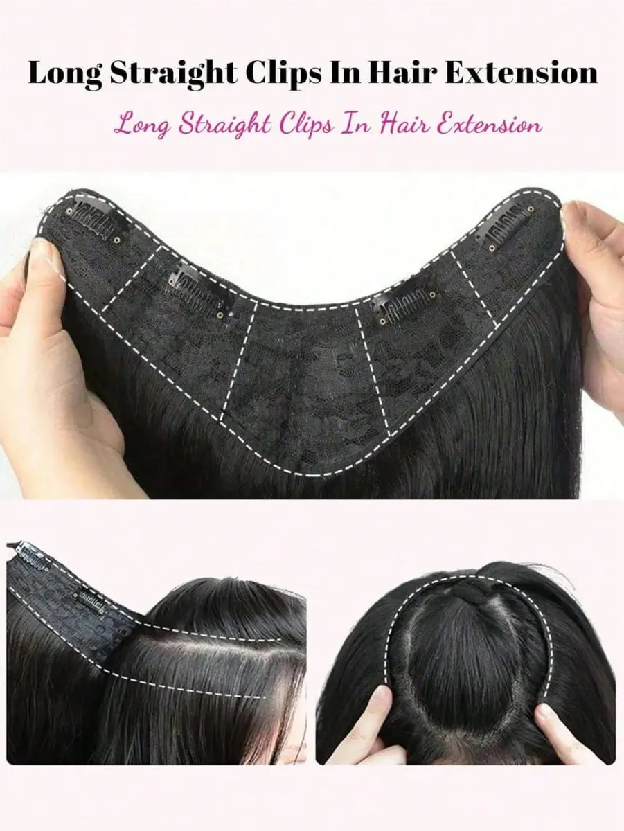 Synthetic Long Curly Wavy Clip in Hair Extension V-shaped Heat Resistant Black Hairpiece for Women