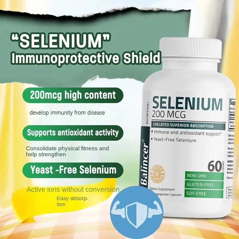 Selenium Capsules 200MCG - Antioxidant Support Boosts Immune System Boosts Energy Levels Thyroid Support NON-GMO