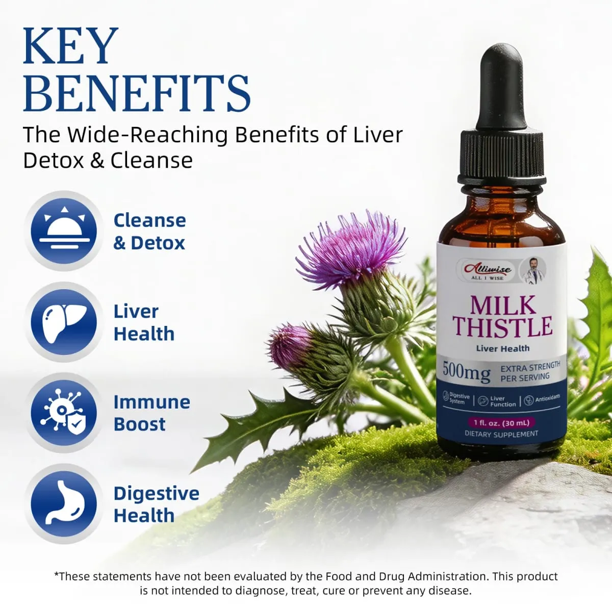 Alliwise Milk Thistle Drops The Wide-Reaching Benefits of Liver Detox & Cleanse Gut-Friendly Ingredients Gentle & Dependable