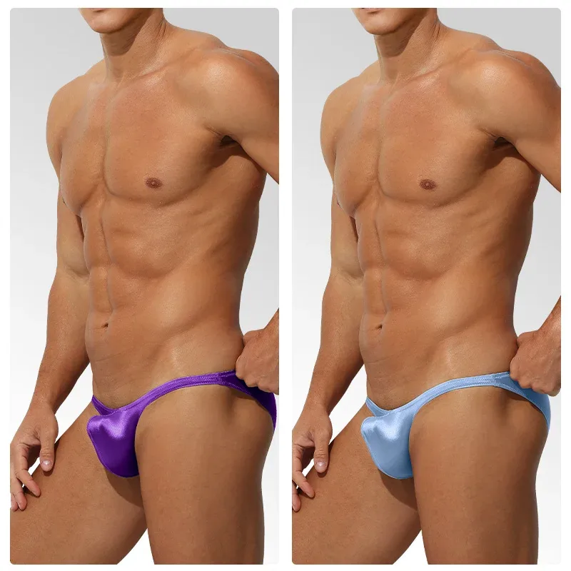 Low Waist Ice Silk Satin Men's Underwear Tight Fit Sport StyleJJ Boosting Luxury Sensual Briefs Youth Nylon Spandex
