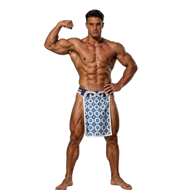 Male Mens Japanese Sumo Loincloth Briefs Traditional Printed Pattern Fundoshi Style Underwear Panties for Performance Nightclub