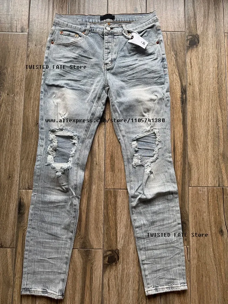 Men's Distressed High Street School Boys Fashion American Style Stretch Skinny Fit Ripped Jeans
