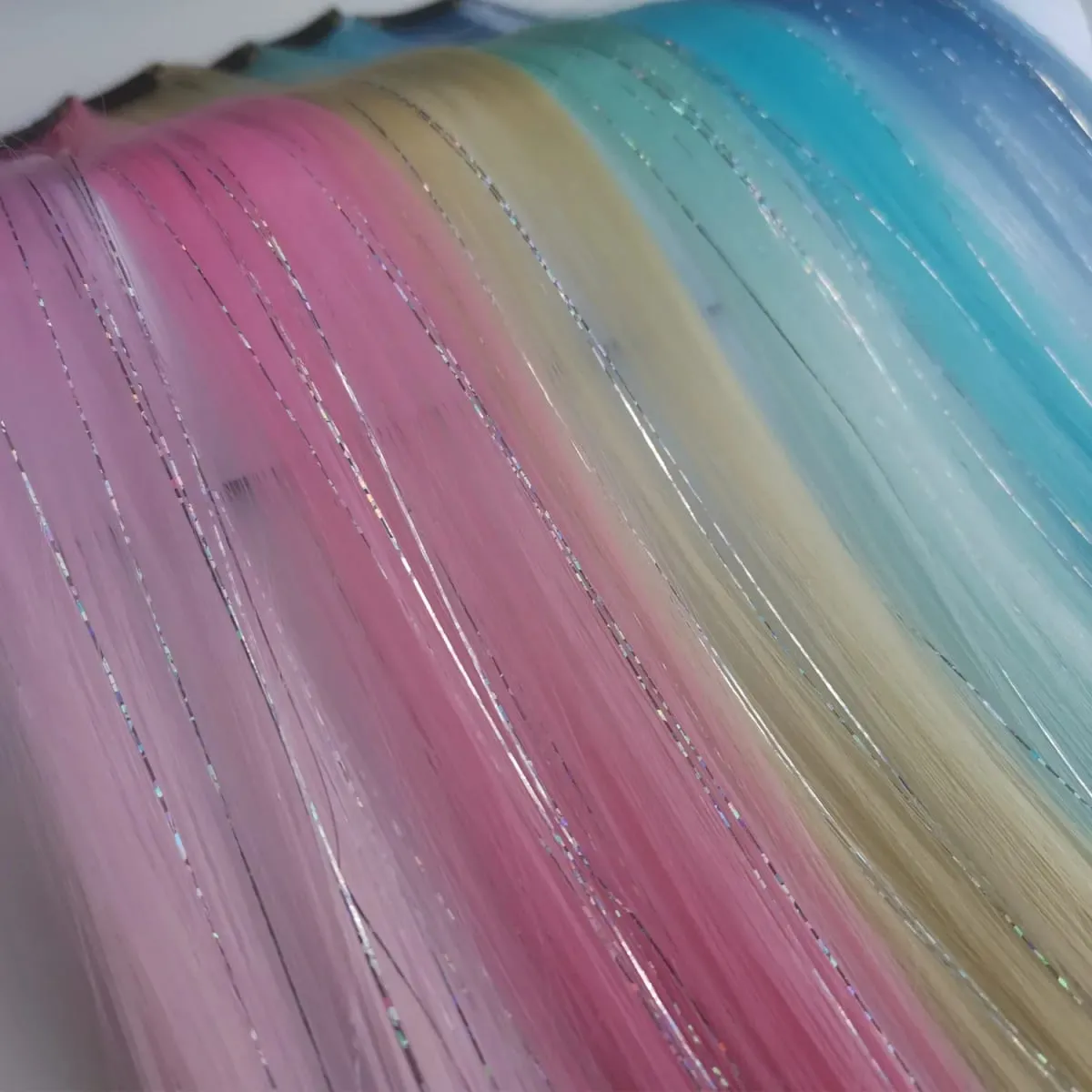 Multicolor Clip in Hair Extensions Mix tinsels Colored Hair Extensions 2 in 1 Rainbow Hair with Silver Tinsels for Kids Girls