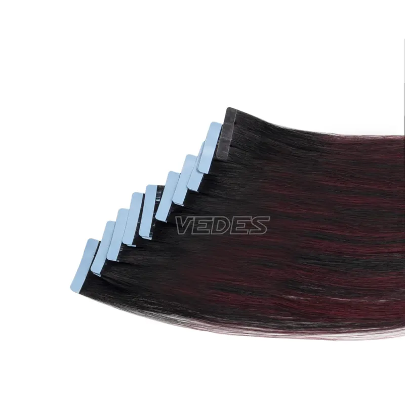 Taśma Ombre w doczepianiu włosów Taśma do włosów ludzkich w doczepach Balayage Off Czarny do srebrnego Mieszanka czarnego kleju w doczepach z ludzkich włosów