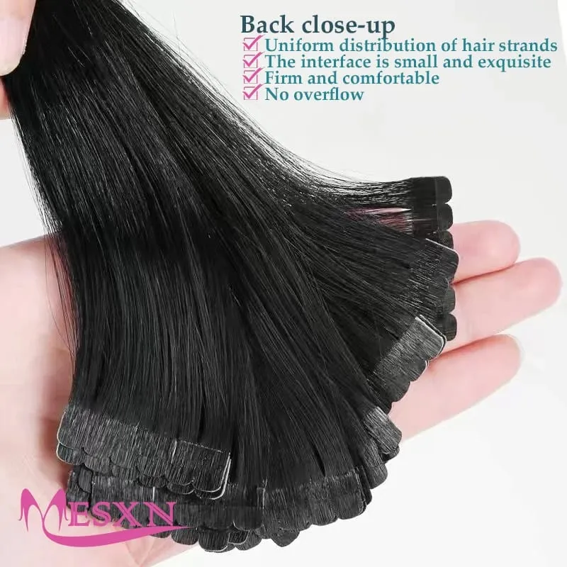 Mini Tape In Human Hair Extensions Real Natural Hair Extension Straight 16"-26" Black Brown Blonde Invisible Tape In For Salon