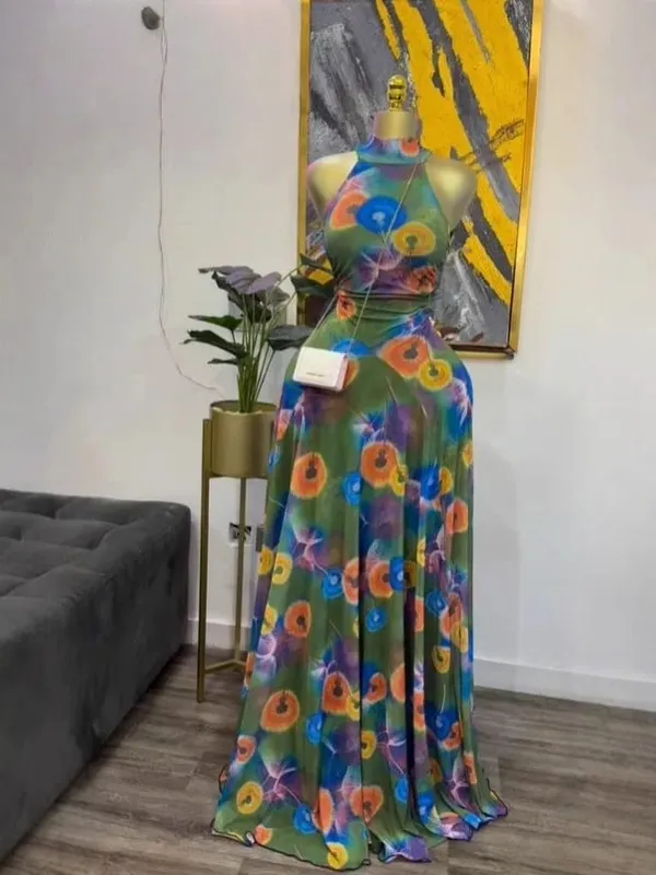 Women Printed Sleeveless with Sashes Fit and Flare A-line Maxi Dress 2026 Streetwear Beach Holiday Long Dresses Vestido — image 11