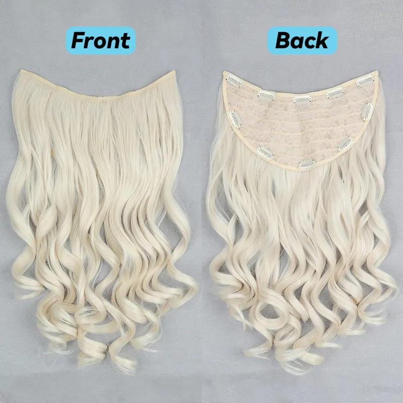 Clip In Synthetic Hair Extensions 22 Inch Long Wavy V-Shaped Hair Extension Gold Hair Piece With 10 Clips For Women Daily Use — image 11