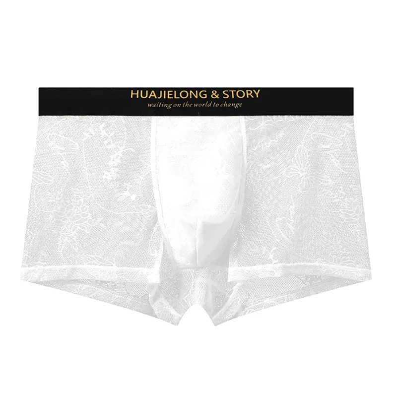 1/3PCS Sexy Lace Floral Knit Hollow Out Men Underwear Cool Ice Silk Breathable Mesh Crotch Boxers Man High Elastic Men's Panties