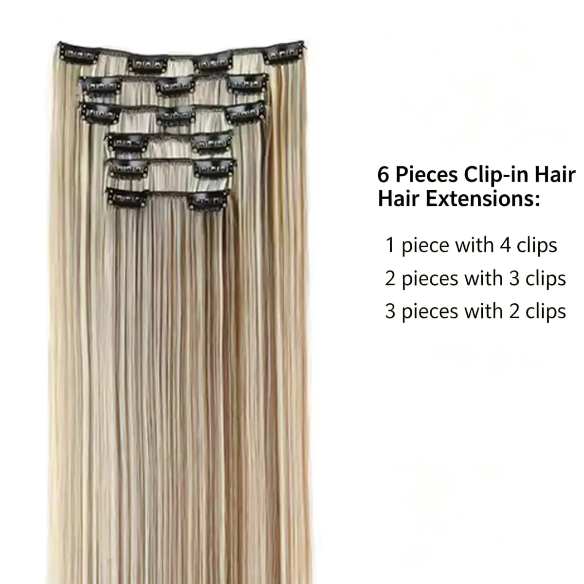 Clips In Hair Extension Long Straight Hair Pieces Clip In Hair Extension 24Inch 6Pcs Synthetic Fake Hair Ppieces For Women