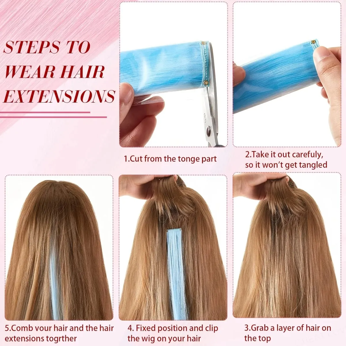 4-Pieces Synthetic Hair Extensions with Luminous Fluorescent Glow for Women - Clip-In Smooth & Soft Easy to Wear for Parties