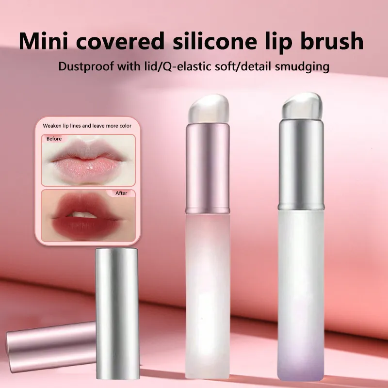 1pc Soft Silicone Lip Brush With Dust Proof Cover Round Head Lipstick Applicator Lips Makeup Tool Multi-use Brushes