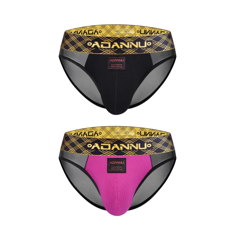 Luxury Ice Silk Men's Underwear with Gold Thread Embroidery Waistband Ultra-Thin Transparent Mesh Quick-drying Briefs for Men