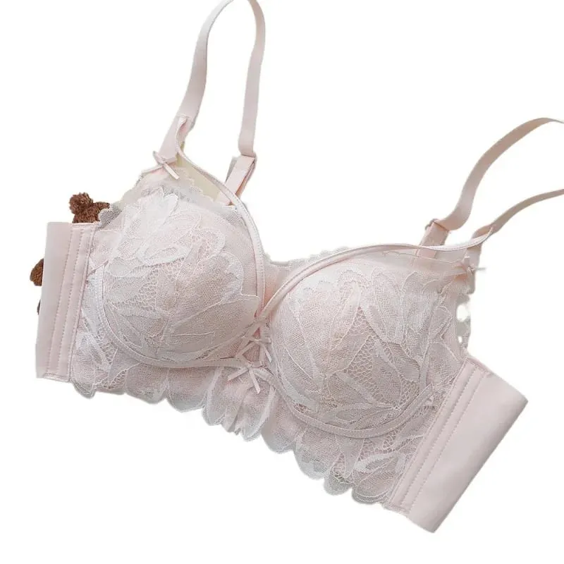 Ladies French Garden Lace Bra Set MOYISU 32-38 AB Wireless Thin Cup Push Up Lift Anti Sag Seksi جنسي Daily Small Bust Lingerie