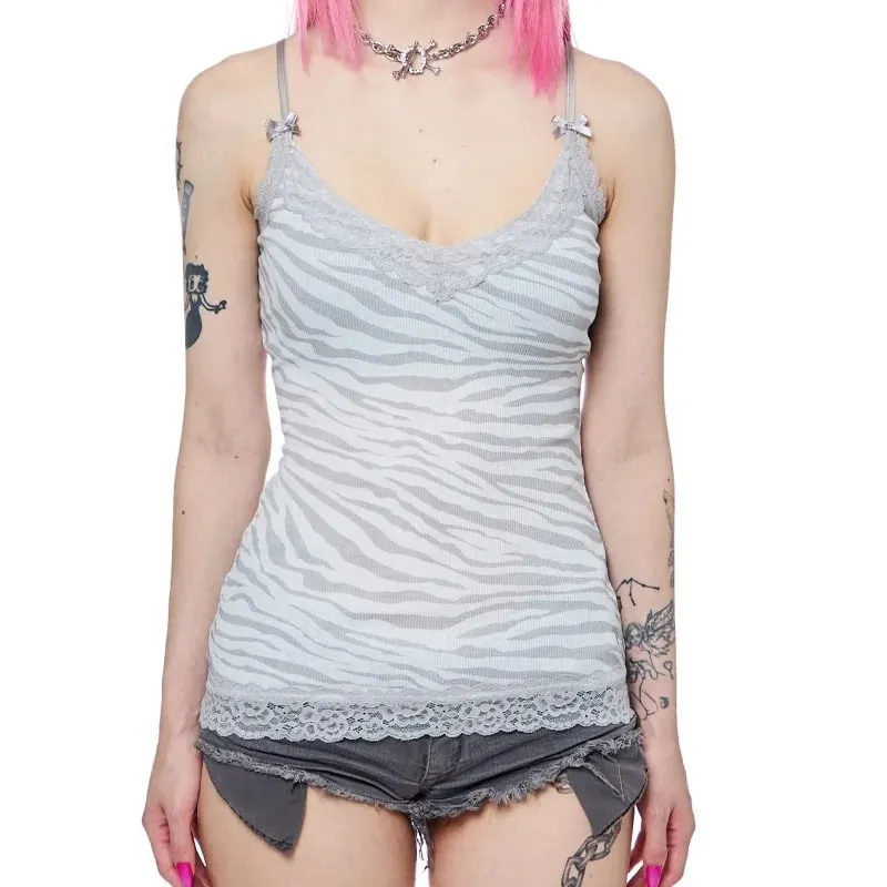 Women Y2K Aesthetic Camisole Lace Trim V Neck Cami Top Camo Ribbed Knit Tank Top Cute Bows Grunge E Girl Mall Goth Tops