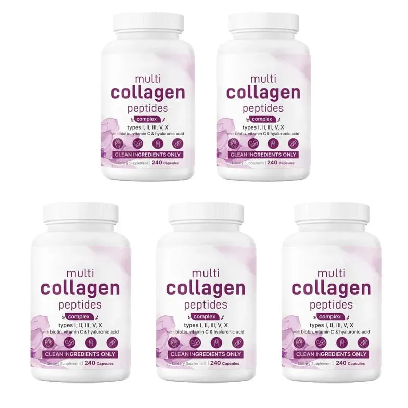 Multi Collagen Peptides Capsules with Biotin Vitamin C and Hyaluronic Acid Contains Eggs and Fish 240 Capsules