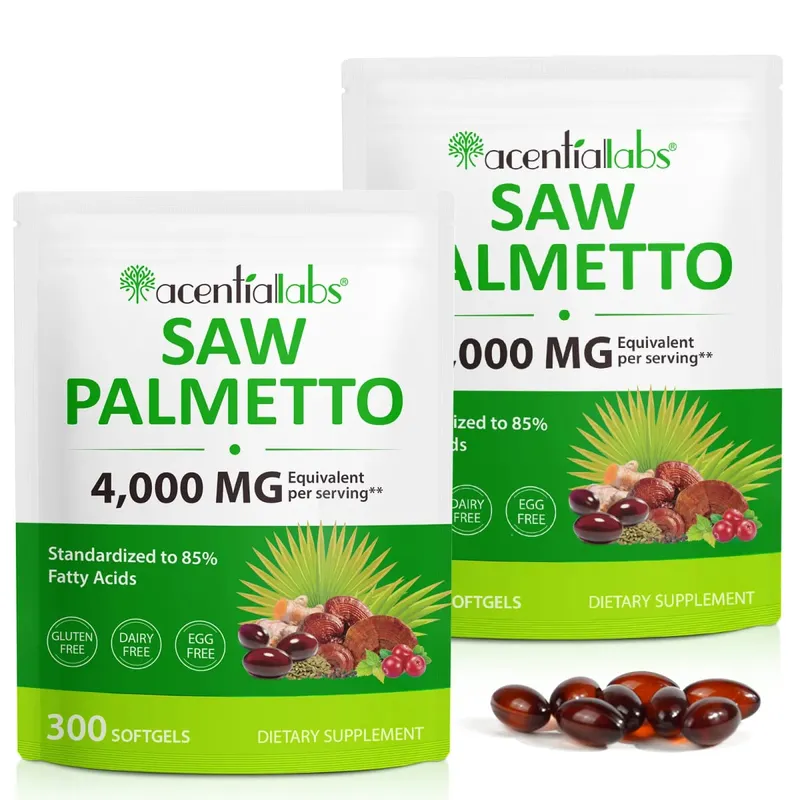 Acentalabs Saw Palmetto Softgels 4000mg 85% Free Fatty Acids 300 Count Prostate Hair Health Supplement for Men Dailyl Intake